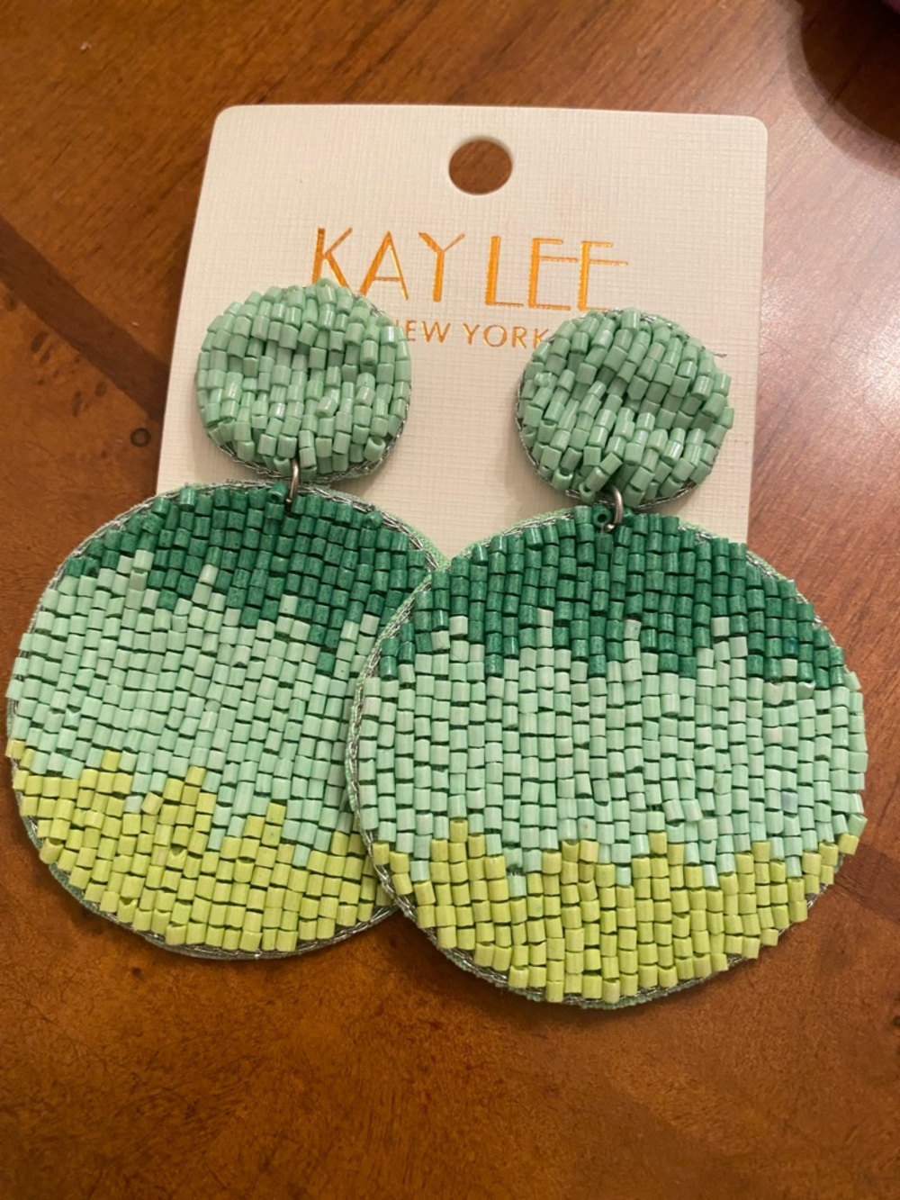 Kay Lee Green Ombre Beaded Drop Earrings